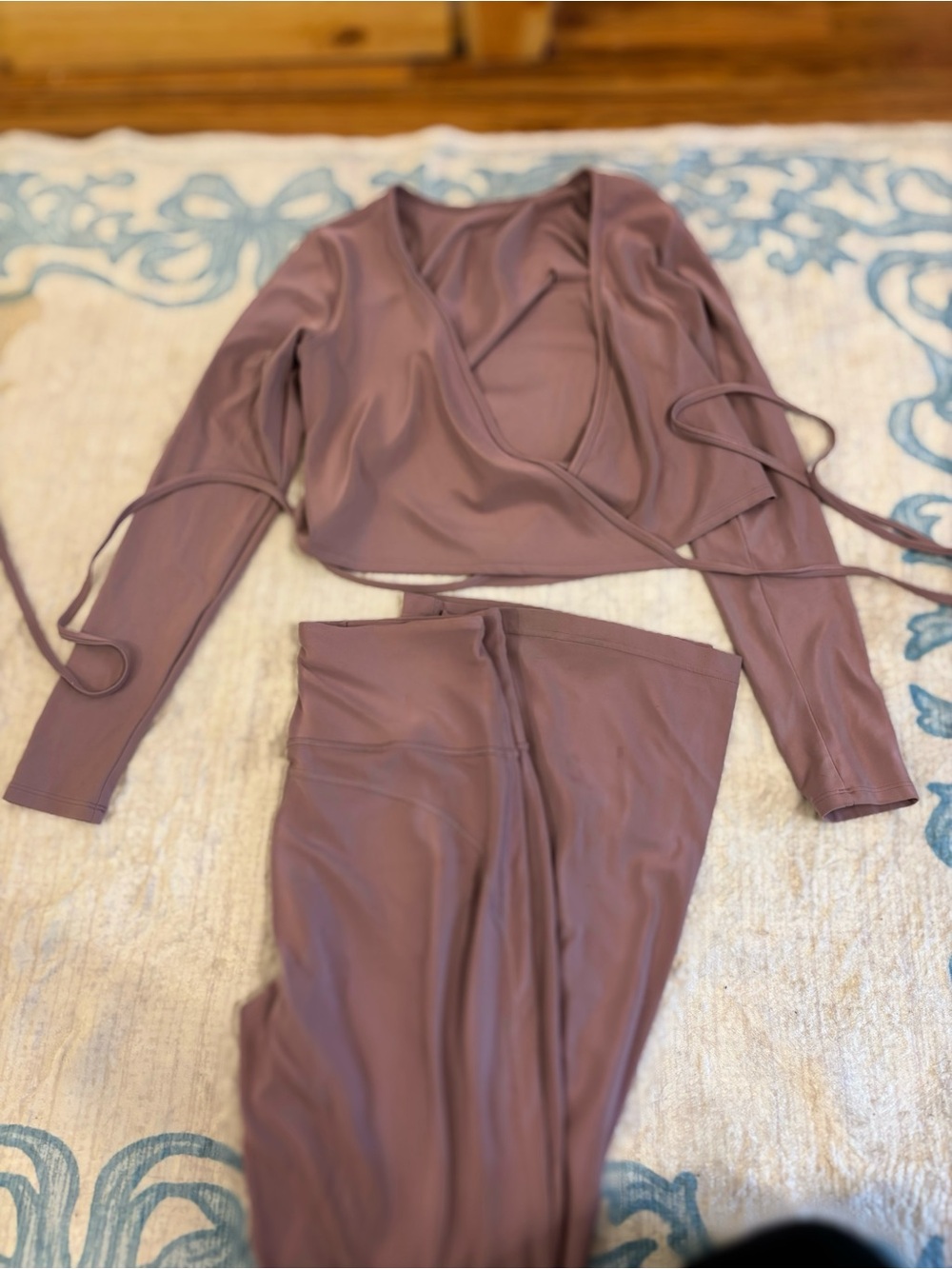 lululemon athletica mauve wrap long-sleeve top and leggings set